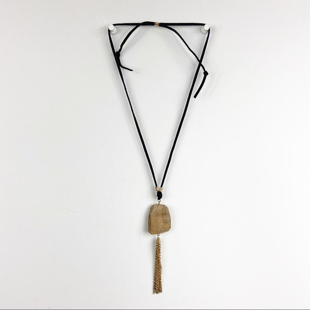 Leather And Stone Tassel Adjustable Necklace